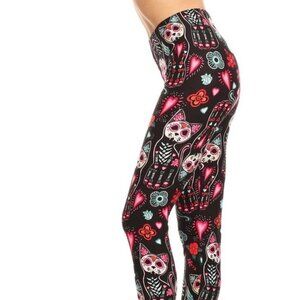 Black & Multi Print Cat Animal Print Full length Leggings Size 12-20 NWT